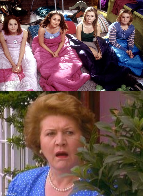 A Sleepover Party surprises Hyacinth Bucket | image tagged in pretty girl,sleepover,girl,mgm,girls,romantic | made w/ Imgflip meme maker