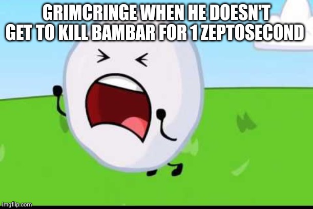 BFDI Snowball NOOOOO | GRIMCRINGE WHEN HE DOESN'T GET TO KILL BAMBAR FOR 1 ZEPTOSECOND | image tagged in bfdi snowball nooooo | made w/ Imgflip meme maker