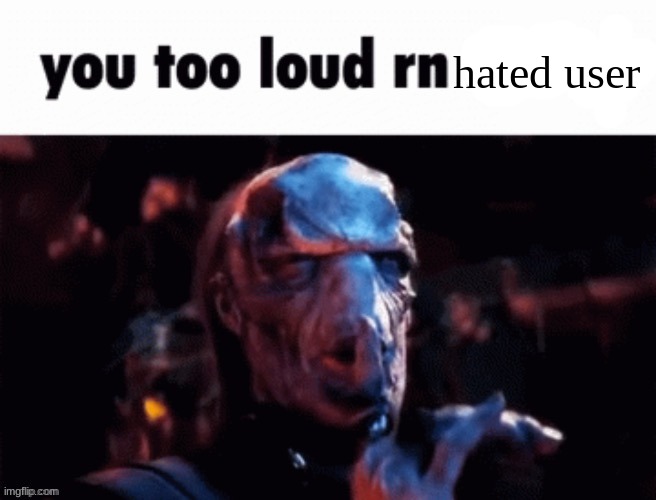 You too loud rn | hated user | image tagged in you too loud rn | made w/ Imgflip meme maker