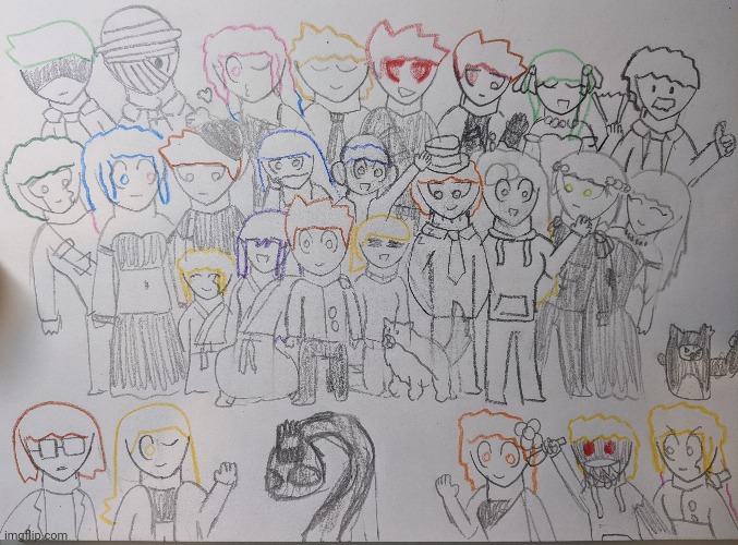 A drawing with all the characters I own (I spent an entire night on this) | made w/ Imgflip meme maker