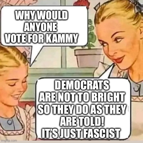 Vote Kammy | WHY WOULD ANYONE 
VOTE FOR KAMMY; DEMOCRATS ARE NOT TO BRIGHT
SO THEY DO AS THEY
ARE TOLD! IT’S JUST FASCIST | image tagged in mom knows,memes,funny | made w/ Imgflip meme maker