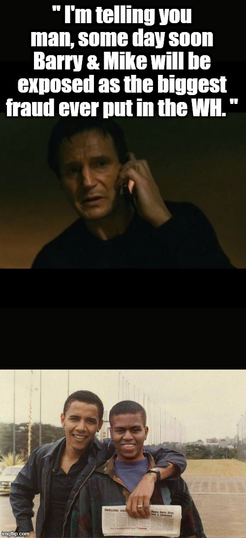 " I'm telling you man, some day soon Barry & Mike will be exposed as the biggest fraud ever put in the WH. " | image tagged in memes,liam neeson taken | made w/ Imgflip meme maker