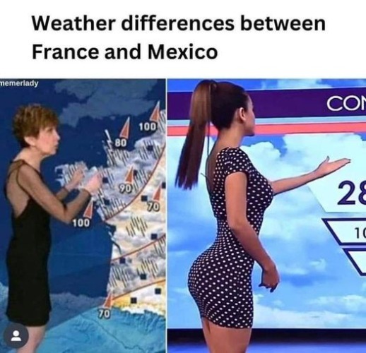 weather differences | image tagged in france,mexico,hugepig | made w/ Imgflip meme maker