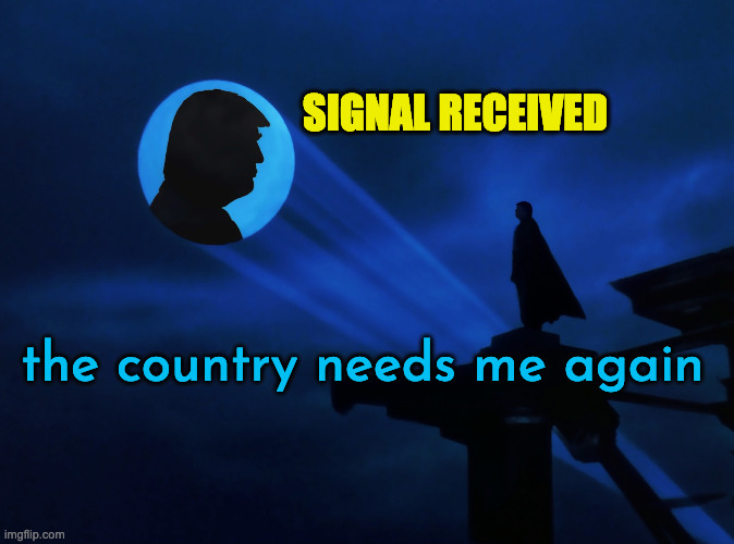 Trump Batman Signal | the country needs me again SIGNAL RECEIVED | image tagged in trump batman signal | made w/ Imgflip meme maker