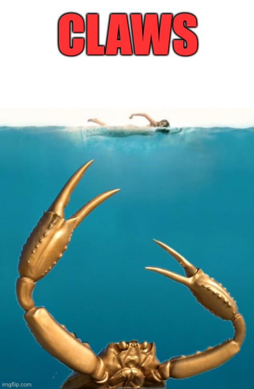 Don't go into the bay | CLAWS | image tagged in crab,claws,jaws,movie poster,giant,crabs | made w/ Imgflip meme maker