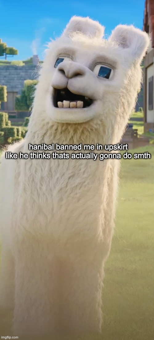 llama | hanibal banned me in upskirt
like he thinks thats actually gonna do smth | image tagged in llama | made w/ Imgflip meme maker