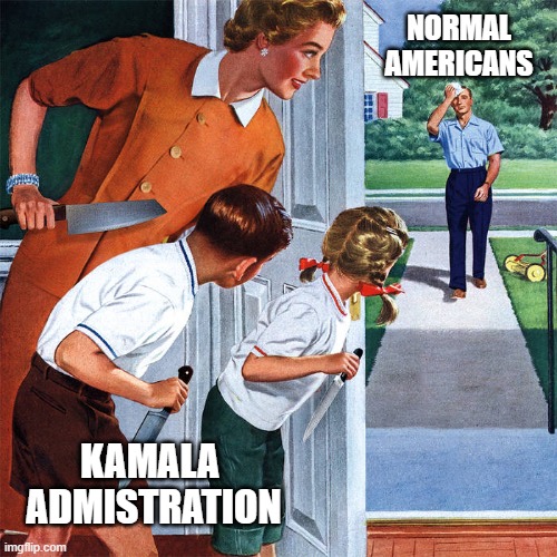 Be aware of Democrats! | NORMAL
AMERICANS; KAMALA 
ADMISTRATION | image tagged in kamala harris,democrats,liberals,woke,leftists,biased media | made w/ Imgflip meme maker