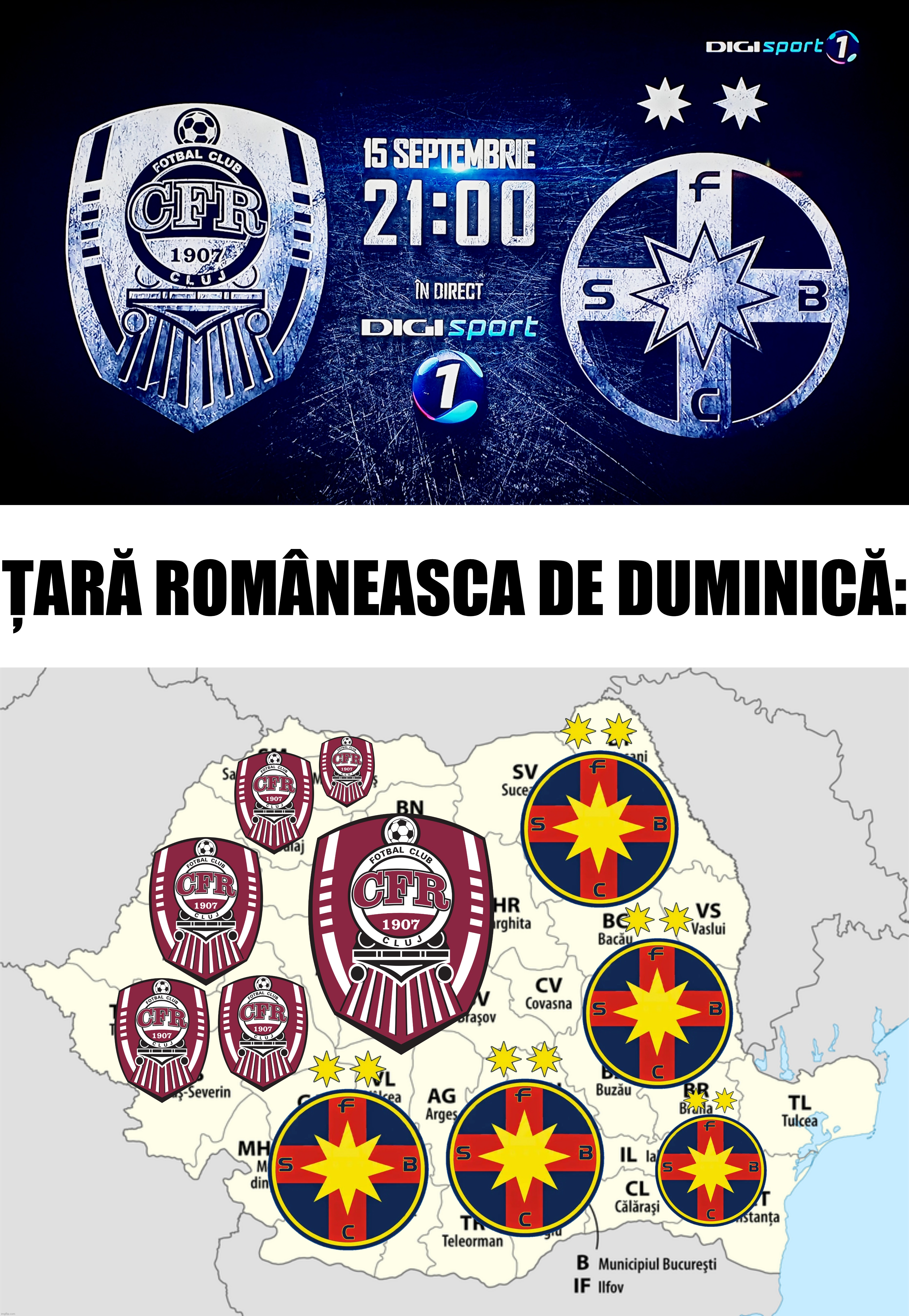 ATENȚIE! El Clasico de România care ne pot afecta emoțional | CFR-FCSB, duminică, la DGS1! ĂSTA-I SHOW-UL, ASTA-I ETERNUL DERBY! | ȚARĂ ROMÂNEASCA DE DUMINICĂ: | image tagged in cfr cluj,fcsb,superliga,romania,futbol,sports | made w/ Imgflip meme maker