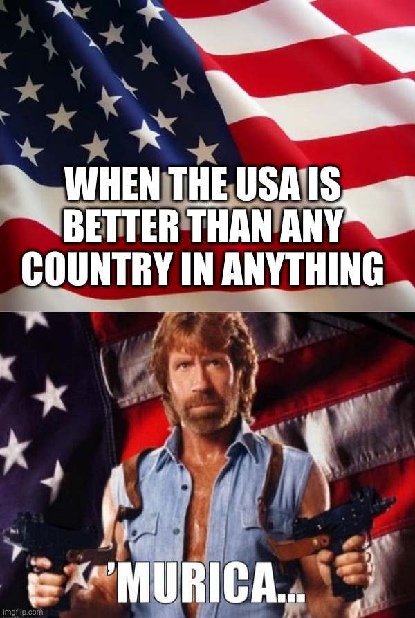 USA USA USA | WHEN THE USA IS BETTER THAN ANY COUNTRY IN ANYTHING | image tagged in american flag,'murica | made w/ Imgflip meme maker