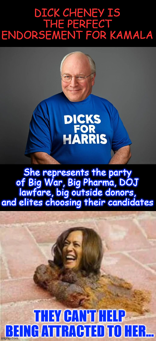 Dick is voting for what Kamala represents...  the corrupt status quo | DICK CHENEY IS THE PERFECT
ENDORSEMENT FOR KAMALA; She represents the party of Big War, Big Pharma, DOJ lawfare, big outside donors, and elites choosing their candidates; THEY CAN'T HELP BEING ATTRACTED TO HER... | image tagged in dick cheney,war criminal,voting for kamala,supporting government criminals | made w/ Imgflip meme maker