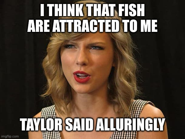 Taylor Swiftie | I THINK THAT FISH ARE ATTRACTED TO ME TAYLOR SAID ALLURINGLY | image tagged in taylor swiftie | made w/ Imgflip meme maker