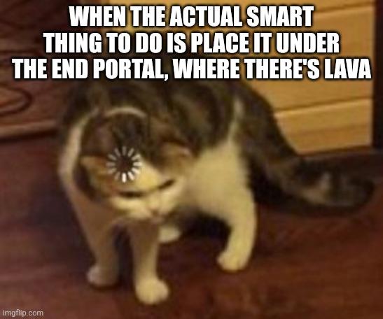 Loading cat | WHEN THE ACTUAL SMART THING TO DO IS PLACE IT UNDER THE END PORTAL, WHERE THERE'S LAVA | image tagged in loading cat | made w/ Imgflip meme maker