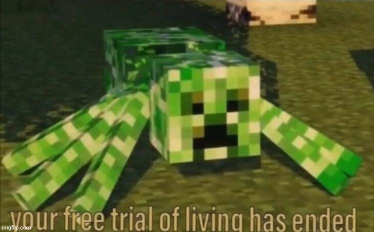 Minecrafters will understand. | image tagged in your free trial of living has ended | made w/ Imgflip meme maker