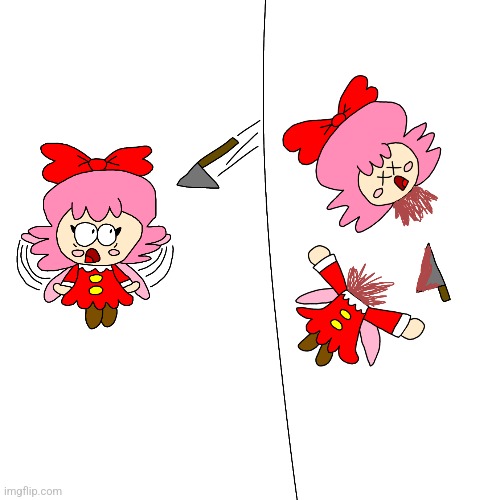 Ribbon gets her head sliced off from her head | image tagged in kirby,gore,blood,funny,cute,parody | made w/ Imgflip meme maker