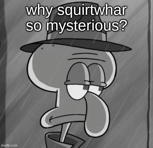 why?????????? | why squirtwhar so mysterious? | image tagged in squid noir | made w/ Imgflip meme maker