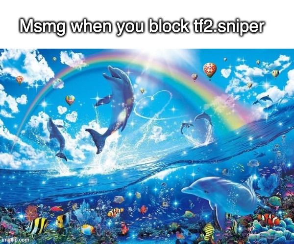 Happy dolphin rainbow | Msmg when you block tf2.sniper | image tagged in happy dolphin rainbow | made w/ Imgflip meme maker