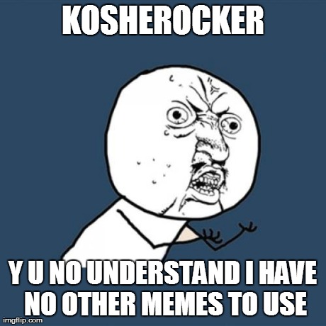 Y U No Meme | KOSHEROCKER Y U NO UNDERSTAND I HAVE NO OTHER MEMES TO USE | image tagged in memes,y u no | made w/ Imgflip meme maker