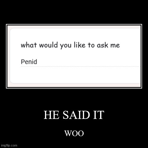 HE SAID IT | WOO | image tagged in funny,demotivationals | made w/ Imgflip demotivational maker