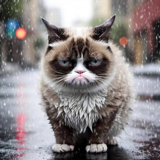 High Quality Grumpy cat rain full body Blank Meme Template