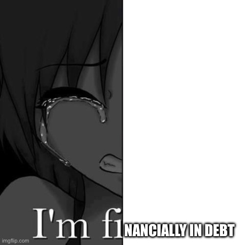 I'm fi | NANCIALLY IN DEBT | image tagged in i'm fi | made w/ Imgflip meme maker