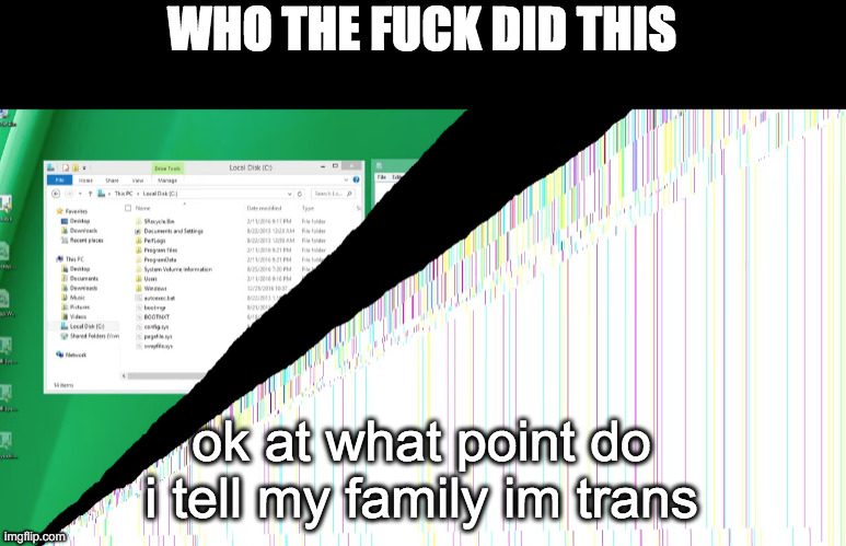 genuinely terrified ngl | ok at what point do i tell my family im trans | image tagged in who the fuck did this win8 | made w/ Imgflip meme maker