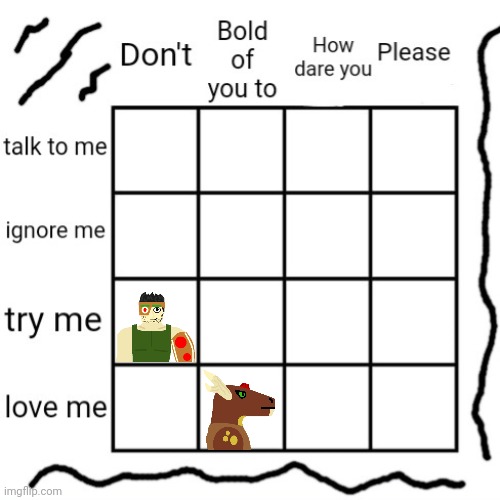 Repost with your OCs. Also GN | image tagged in 4x4 alignment chart | made w/ Imgflip meme maker