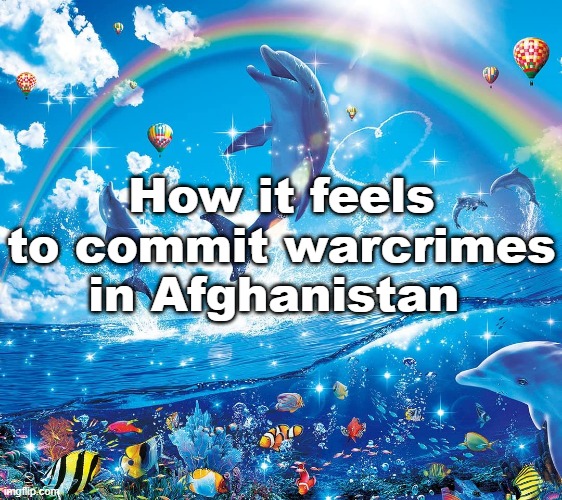 Misinformation dolphins | How it feels to commit warcrimes in Afghanistan | image tagged in misinformation dolphins | made w/ Imgflip meme maker