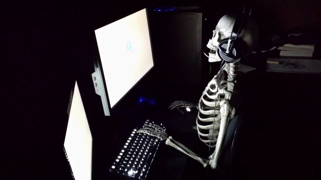 Skeleton waiting at the computer Blank Meme Template