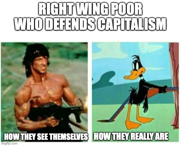 Right wing poor | RIGHT WING POOR WHO DEFENDS CAPITALISM; HOW THEY REALLY ARE; HOW THEY SEE THEMSELVES | image tagged in right wing,extreme right,trump,republicans,conservative,poor people | made w/ Imgflip meme maker