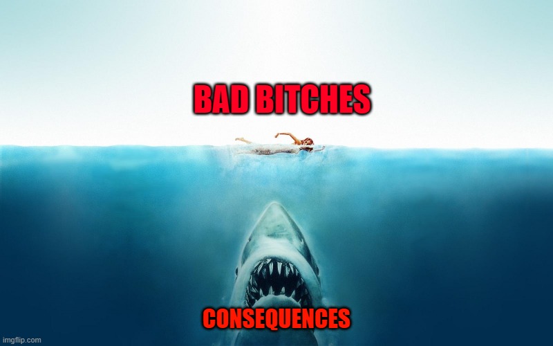 CONSEQUENCES | BAD BITCHES; CONSEQUENCES | image tagged in jaws,consequences,actions,tiktok,double standards | made w/ Imgflip meme maker