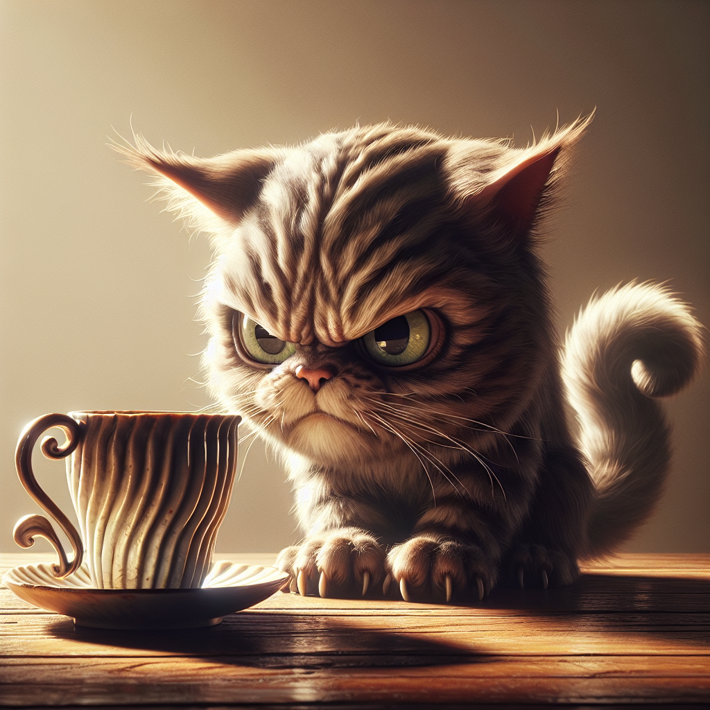 A grumpy cat staring at a cup Blank Meme Template