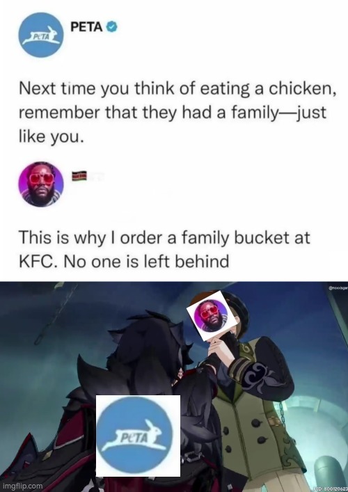 He actually got a point. | image tagged in peta,chicken,kfc | made w/ Imgflip meme maker