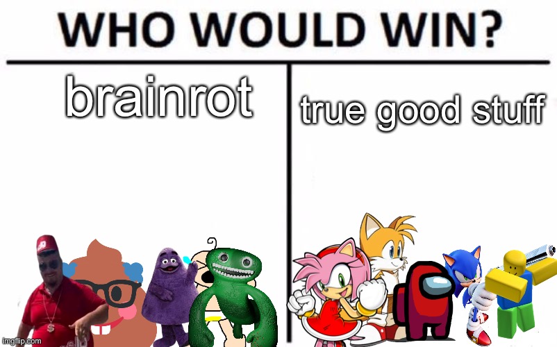 EPIC BATTLE OF THE AGES | brainrot; true good stuff | image tagged in memes,who would win | made w/ Imgflip meme maker