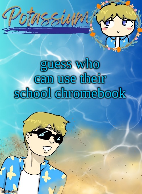 this guy | guess who can use their school chromebook | image tagged in potassium s announcement template tysm disco will you marry me | made w/ Imgflip meme maker