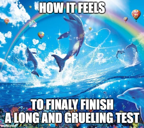 How it feels to x | HOW IT FEELS; TO FINALY FINISH A LONG AND GRUELING TEST | image tagged in how it feels to x | made w/ Imgflip meme maker