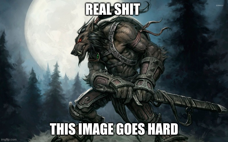 werewolf with sword | REAL SHIT; THIS IMAGE GOES HARD | image tagged in werewolf with sword | made w/ Imgflip meme maker