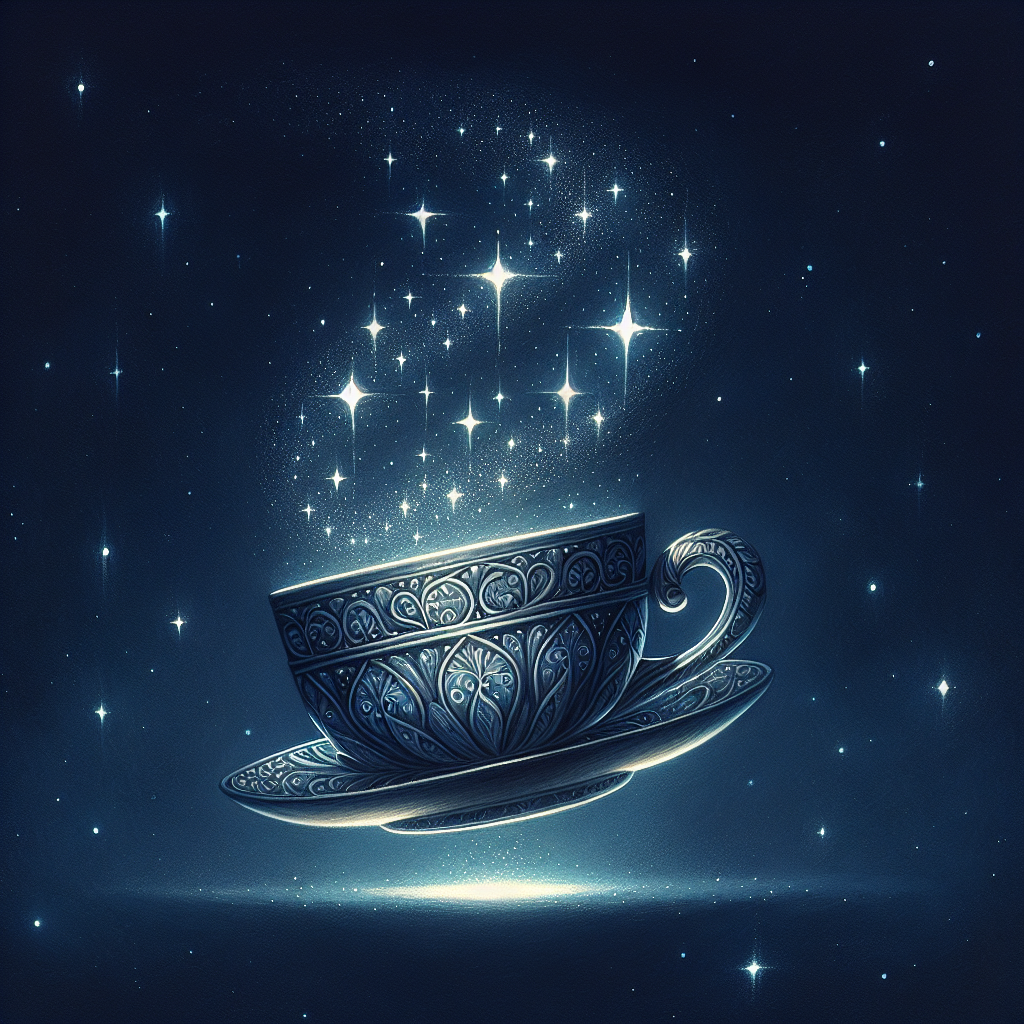 A cup flowing in the sky with some little stars sparkling Blank Meme Template