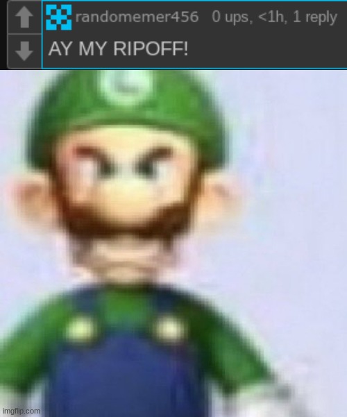 I am not a ripoff, I am myriameter | image tagged in angry luigi | made w/ Imgflip meme maker