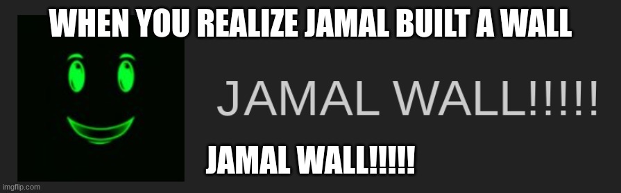 JAMAL WALL!!!!! | WHEN YOU REALIZE JAMAL BUILT A WALL; JAMAL WALL!!!!! | image tagged in jamal wall | made w/ Imgflip meme maker