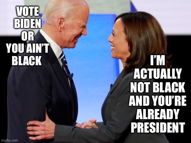 Lol | VOTE BIDEN OR YOU AIN’T BLACK; I’M ACTUALLY NOT BLACK AND YOU’RE ALREADY PRESIDENT | image tagged in biden harris | made w/ Imgflip meme maker