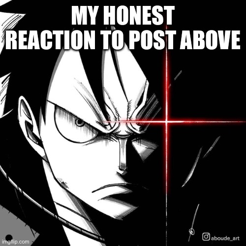 Luffy glare | MY HONEST REACTION TO POST ABOVE | image tagged in luffy glare | made w/ Imgflip meme maker