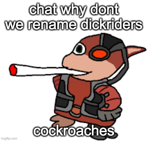 they're COCKroaches for a reason | chat why dont we rename dickriders; cockroaches | image tagged in grox with a fat blunt | made w/ Imgflip meme maker