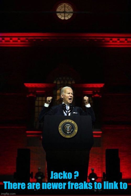 Joe Biden Evil Red | Jacko ? 
There are newer freaks to link to | image tagged in joe biden evil red | made w/ Imgflip meme maker