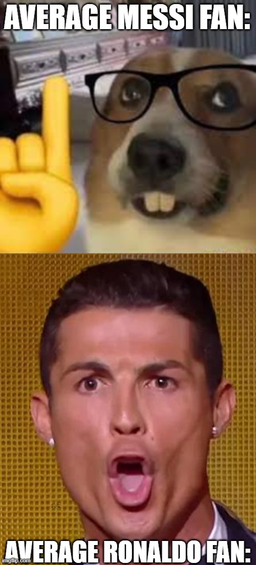 Siiuuuuuu | AVERAGE MESSI FAN:; AVERAGE RONALDO FAN: | image tagged in nerd dog,cristiano ronaldo ballon d'or | made w/ Imgflip meme maker