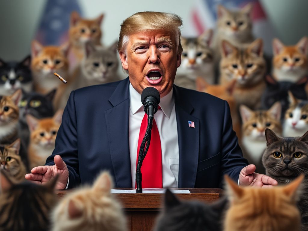 Trump Speaking to Cats Blank Meme Template