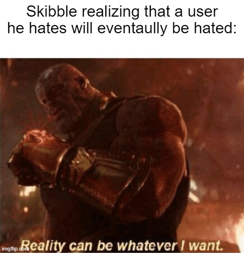 bro hated Scarf and look what happened | Skibble realizing that a user he hates will eventaully be hated: | image tagged in reality can be whatever i want | made w/ Imgflip meme maker