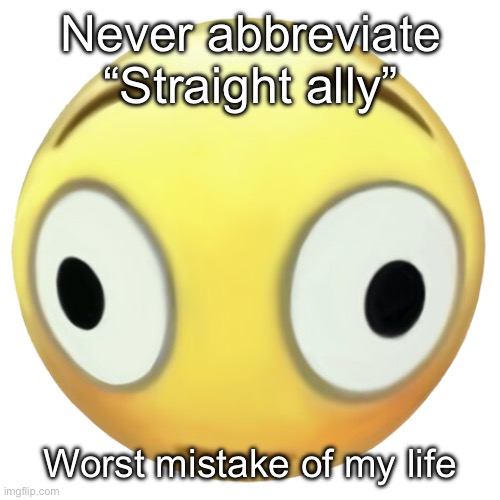 SA… | Never abbreviate “Straight ally”; Worst mistake of my life | image tagged in flooshed emoji | made w/ Imgflip meme maker