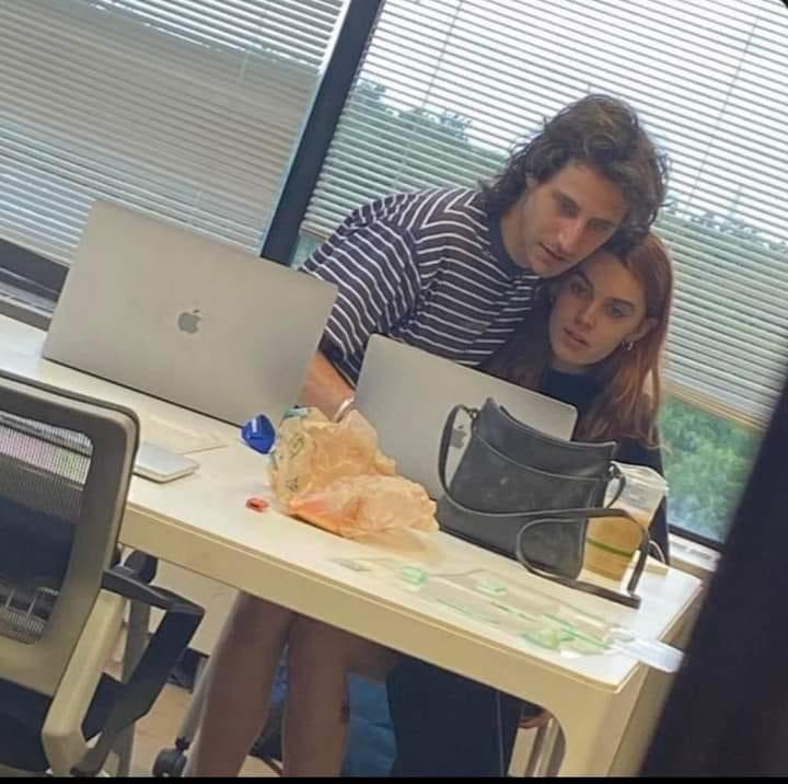 Guy on girls lap at computer Blank Meme Template