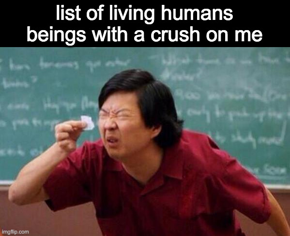 image title | list of living humans beings with a crush on me | made w/ Imgflip meme maker