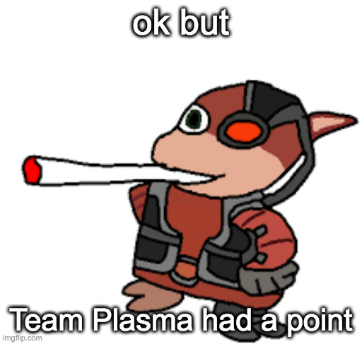 you play as a 10-16 year old (16 in the case of BW2, SWSH, SV) and you enslave innocent animals to fight for you | ok but; Team Plasma had a point | image tagged in grox with a fat blunt | made w/ Imgflip meme maker